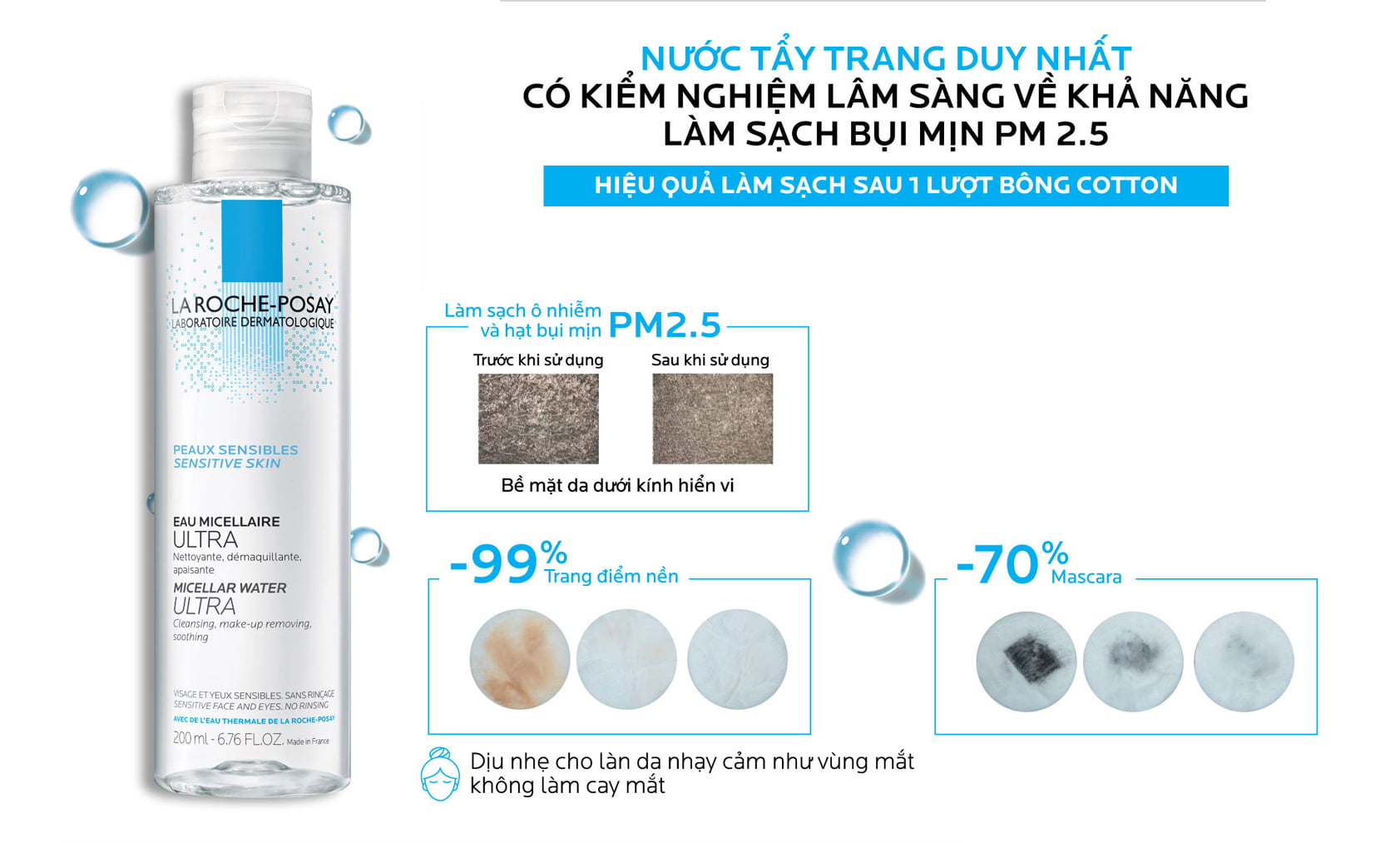 Nước tẩy trang làm sạch sâu cho da nhạy cảm La Roche-Posay Micellar Water Ultra Sensitive Skin